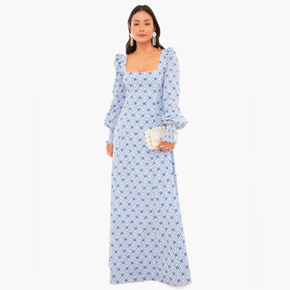 Caroline Constas Blue Diamond Toile Elliot Maxi Dress